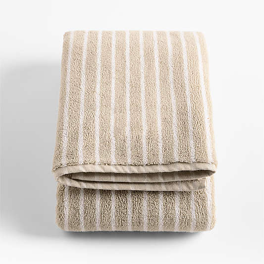Organic Turkish Cotton Sand Beige and Crisp White Stripe Bath Towel
