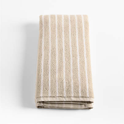 Organic Turkish Cotton Sand Beige and Crisp White Stripe Hand Towel