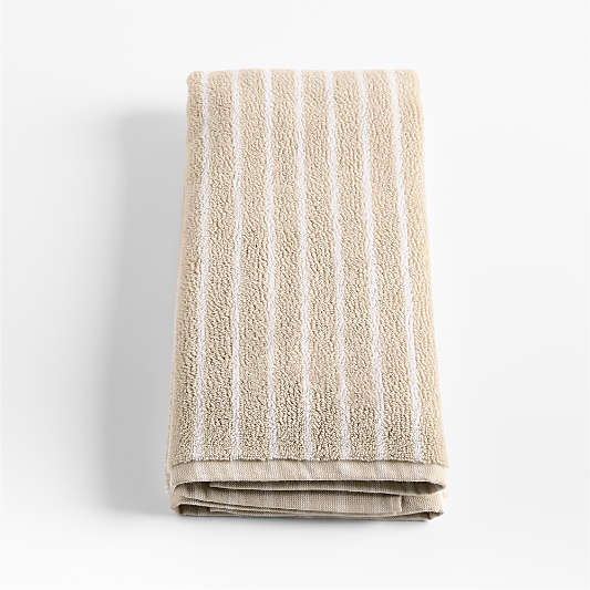Organic Turkish Cotton Sand Beige and Crisp White Stripe Hand Towel