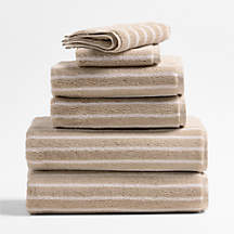 Organic Turkish Cotton Sand Beige and Crisp White Stripe Bath Towels, Set of 6 + Reviews | Crate & Barrel