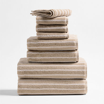 View Organic Turkish Cotton Sand Beige and Crisp White Stripe Bath Towels, Set of 8 details