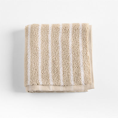 View Organic Turkish Cotton Sand Beige and Crisp White Stripe Washcloth details