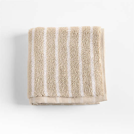 Organic Turkish Cotton Sand Beige and Crisp White Stripe Washcloth