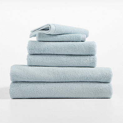 View Organic Turkish Cotton Pale Blue Bath Towels, Set of 6 details