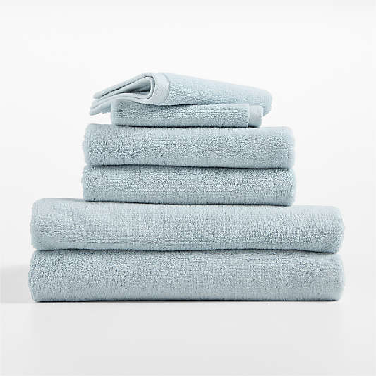 Classic Organic Turkish Cotton Pale Blue Bath Towels, Set of 6