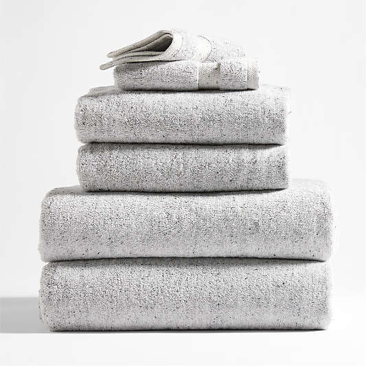 Organic Turkish Cotton Grey Fleck Bath Towels, Set of 6