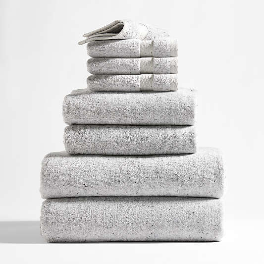 Organic Turkish Cotton Grey Fleck Bath Towels, Set of 8