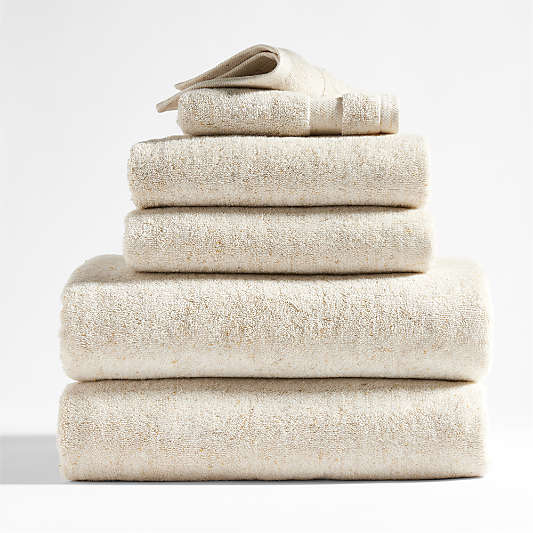 Organic Turkish Cotton Natural Beige Fleck Bath Towels, Set of 6