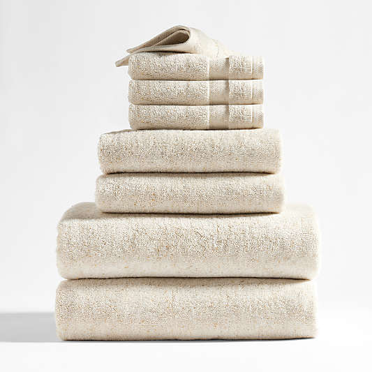 Organic Turkish Cotton Natural Beige Fleck Bath Towels, Set of 8