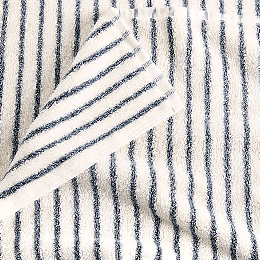 Classic Organic Turkish Cotton Pampas Ivory and Evening Blue Stripe Bath Towels