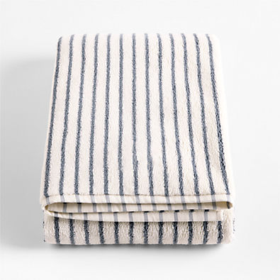 View Classic Organic Turkish Cotton Pampas Ivory and Evening Blue Stripe Bath Sheet details