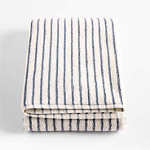 Organic Turkish Cotton Pampas Ivory and Evening Blue Stripe Bath Sheet + Reviews | Crate & Barrel