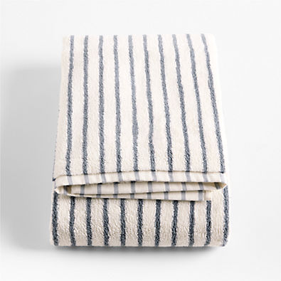 View Organic Turkish Cotton Pampas Ivory and Evening Blue Stripe Bath Towel details