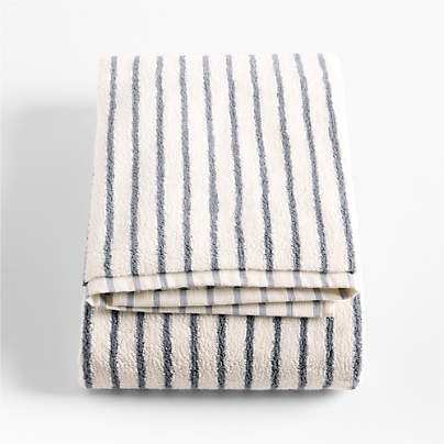 Organic Turkish Cotton Pampas Ivory and Evening Blue Stripe Bath Towel