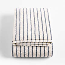 Organic Turkish Cotton Pampas Ivory and Evening Blue Stripe Bath Towel | Crate & Barrel