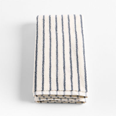 View Classic Organic Turkish Cotton Pampas Ivory and Evening Blue Stripe Hand Towel details