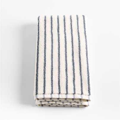 Organic Turkish Cotton Pampas Ivory and Evening Blue Stripe Hand Towel