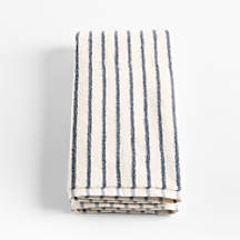 Organic Turkish Cotton Pampas Ivory and Evening Blue Stripe Hand Towel + Reviews | Crate & Barrel
