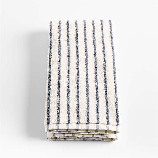 Organic Turkish Cotton Pampas Ivory and Evening Blue Stripe Hand Towel