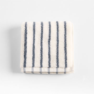 View Organic Turkish Cotton Pampas Ivory and Evening Blue Striped Washcloth details