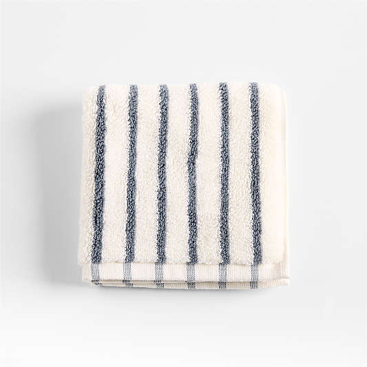 Classic Organic Turkish Cotton Pampas Ivory and Evening Blue Striped Washcloth