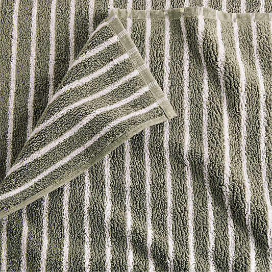 Organic Turkish Cotton Shadow Sage and Pampas Ivory Stripe Bath Towels