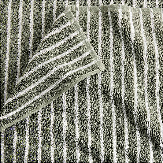 Organic Turkish Cotton Shadow Sage and Pampas Ivory Stripe Bath Towels, Set of 6