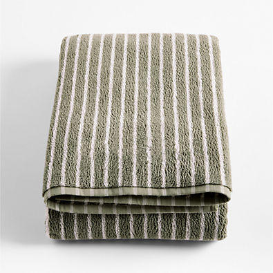 View Organic Turkish Cotton Shadow Sage and Pampas Ivory Stripe Bath Sheet details