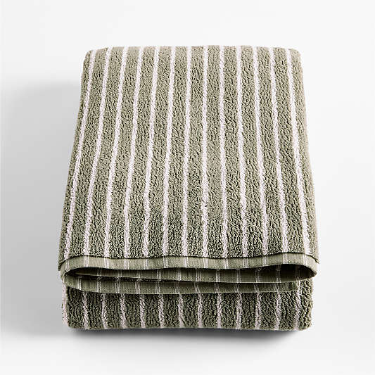 Organic Turkish Cotton Shadow Sage and Pampas Ivory Stripe Bath Sheet