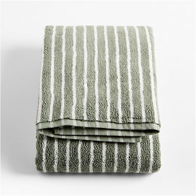 View Organic Turkish Cotton Shadow Sage and Pampas Ivory Stripe Bath Towel details