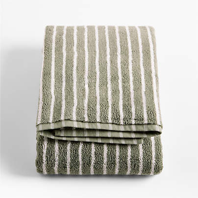 Organic Turkish Cotton Shadow Sage and Pampas Ivory Stripe Bath Towel