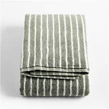 Organic Turkish Cotton Shadow Sage and Pampas Ivory Stripe Bath Towel | Crate & Barrel