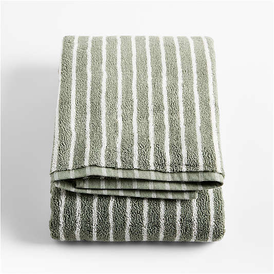 Classic Organic Turkish Cotton Shadow Sage and Pampas Ivory Stripe Bath Towel