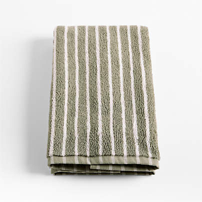 Organic Turkish Cotton Shadow Sage and Pampas Ivory Stripe Hand Towel