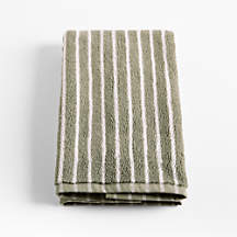 Organic Turkish Cotton Shadow Sage and Pampas Ivory Stripe Hand Towel + Reviews | Crate & Barrel