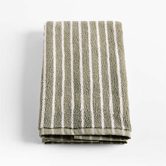 Organic Turkish Cotton Shadow Sage and Pampas Ivory Stripe Hand Towel