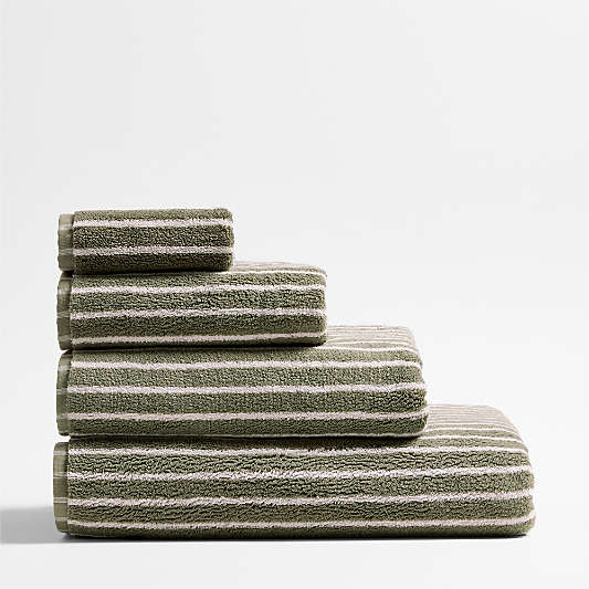 Organic Turkish Cotton Shadow Sage and Pampas Ivory Stripe Bath Towels