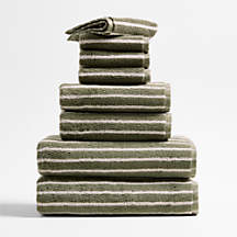 Organic Turkish Cotton Shadow Sage and Pampas Ivory Stripe Bath Towels, Set of 8 + Reviews | Crate & Barrel