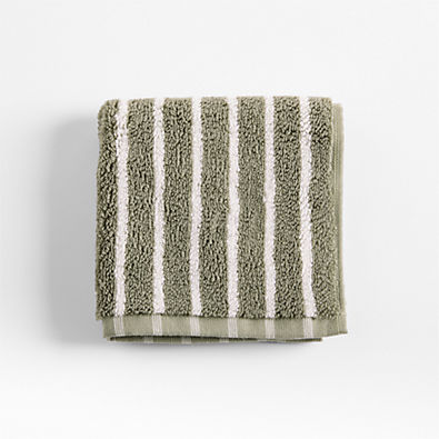 View Classic Organic Turkish Cotton Shadow Sage and Pampas Ivory Stripe Washcloth details
