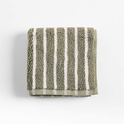 Organic Turkish Cotton Shadow Sage and Pampas Ivory Stripe Washcloth