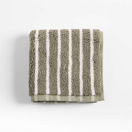 Classic Organic Turkish Cotton Shadow Sage and Pampas Ivory Stripe Washcloth