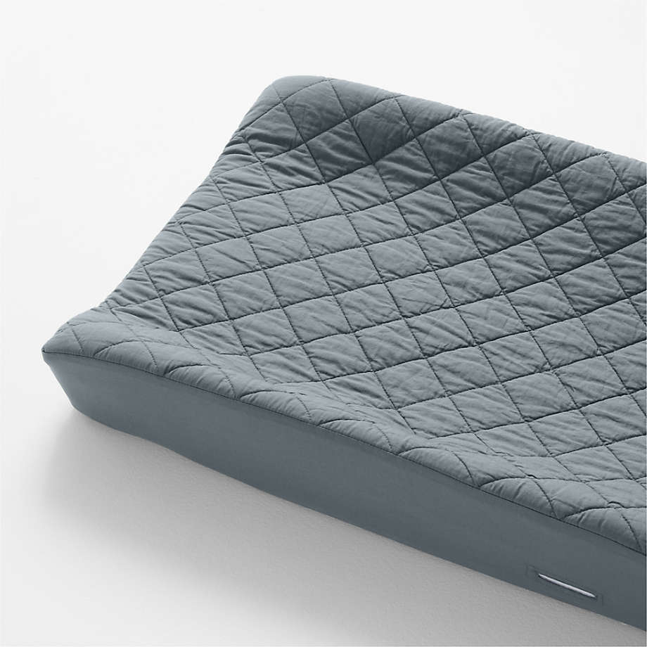 Modern Cozy Cloud Slate Blue Organic Washed Cotton Changing Pad Cover + Reviews | Crate & Kids