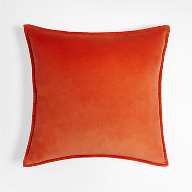 View Persimmon 20" Washed Organic Cotton Velvet Pillow with Down-Alternative Insert details
