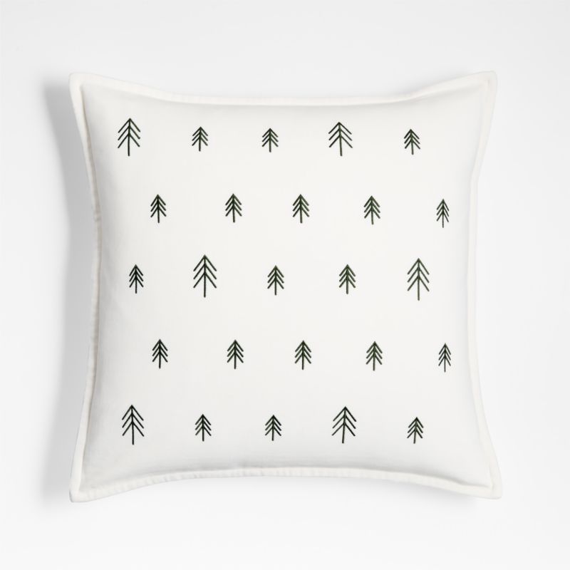 Organic Washed Cotton Velvet 20"x20" Green Trees Holiday Throw Pillow Cover
