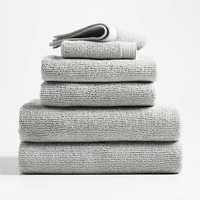 Antimicrobial Organic Cotton Ash Gray Bath Towels, Set of 6