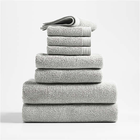 Antimicrobial Organic Cotton Ash Grey Bath Towels, Set of 8