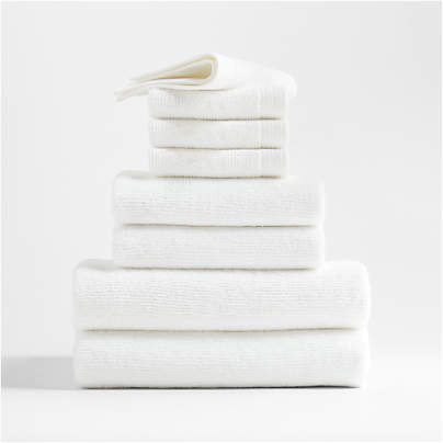 Antimicrobial Organic Cotton Bright White Bath Towels, Set of 8