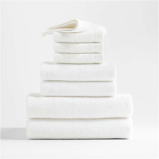 Quick-Dry Organic Cotton White Bath Towels, Set of 8