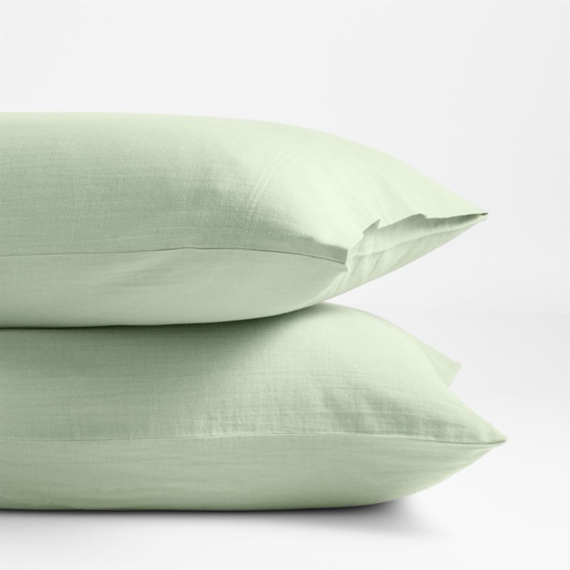 Organic Double Weave Lily Pad Green King Pillowcases, Set of 2