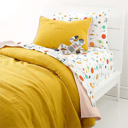 Kids Organic Reversible Cotton Gauze Yellow Twin Blanket